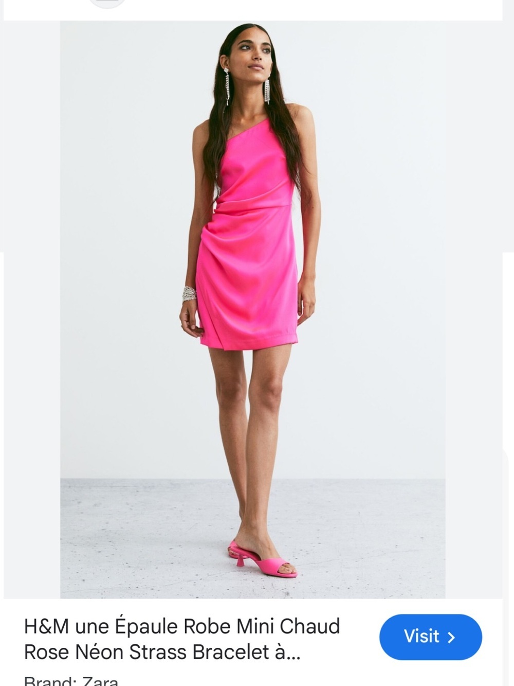 H&M M One-Shoulder Hot Pink Cocktail Dress with Draped Detail - Picture 2 of 2